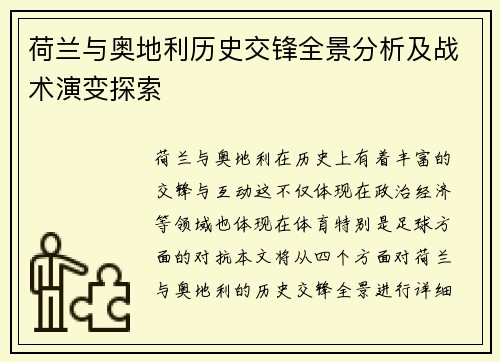 荷兰与奥地利历史交锋全景分析及战术演变探索